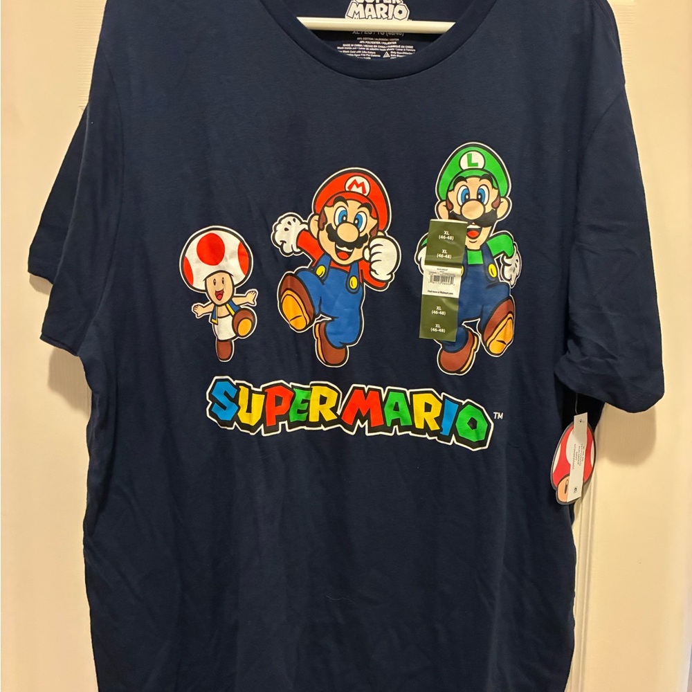 Super Mario Men's Blue Graphic Tee